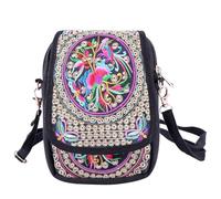 CECOMBINE Women Mini Crossbody Bags, Embroidered Flowers Mobile Phone Pouch, Ethnic Boho Shoulder Bag, Lightweight Compact Cross Over Bag, Colorful Canvas Clutch Pouch for Phone Headset Girls