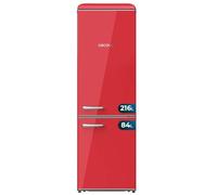 Cecotec 300L Bolero CoolMarket Combi Origin 300 Red E Combination Refrigerator, Class E, Interior LED, Crisper Box, Temperature Control, Chrome Handle and Glass Shelves.