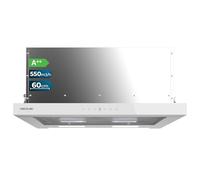 Cecotec Flux TLT 605500 60 cm Telescopic Extractor Hood White Black A++. Motor 70W, Low Consumption, Front Glass White, Power 550m³/h, Touch and Gesture Control, Carbon Filter