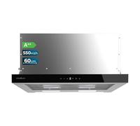 Cecotec Flux TLT 605500 Glass Black Telescopic Extractor Hood 60 cm 70 W Motor, Low Consumption, White Glass Front, Power 550m³/h, Touch and Gesture Control, Carbon Filter