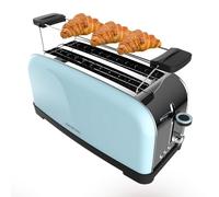 Cecotec Toastin' Time 1500 Blue Vertical 2 Long Slotted Toaster, 1500 W, 4 Slices of Bread, 1.5" Wide Slot, Bread Rack and Crumb Tray, Stainless Steel and Blue