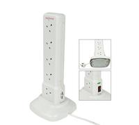 CED 10 Gang Tower Extension Lead With Surge Protection And 2 Usb A Ports