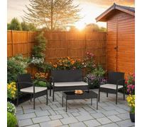 Cedar 4 Piece Garden Black Rattan Furniture Set Sofa Chairs Table Patio Wicker
