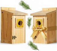 Cedar Alpha 2pk Premium Bluebird House for Outdoor Clearance - Mesh Base & Brass Guard - Cedar Birdhouse for Bluebirds, Finches, Swallows Carbonized Outdoor 5 Years Usage