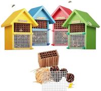 CEDAR ALPHA 4 Pack DIY Insect Hotel Kit, Backyard Insect House, Solid Wood 5.9"x 7.7"x 4.7", UVcoating Painted, Bee House, Nesting Habitat Shelters, Garden Shelter for Bees, Butterflies, Bugs