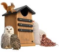 CEDAR ALPHA Large Heavy Carbonized Cedar Squirrel House, Duck Nesting Shelter, Screech Owl Box, Brown Cedar Bird House