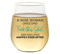 CEDAR CRATE MARKET Wine Glass, 15 oz, Stemless, Funny Retirement Gift for Women, Clear