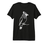 Cedar Waxwing Bird Line Art Ornithology Drawing Premium T-Shirt