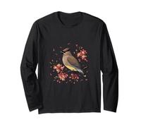 Cedar Waxwing Bird with Pink Blossoms Wildlife Nature Long Sleeve T-Shirt