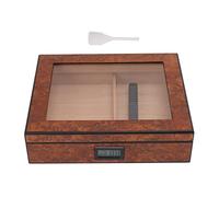 Cedar Wood Glass Top Cigar Humidor Box Digital Hygrometer Brown for Beginners Desktop Storage