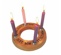 Cedar Wood Mini Advent Wreath Set | Laser-Engraved “Hope Peace Joy Love,” 5¼” Diameter, Includes 4 Candles and Advent Pamphlet, Christian Christmas Decor