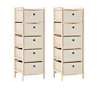 Cedar Wood Storage Racks, 2 Pcs, with 5 Fabric Baskets, Beige, 32x26x93cm, Lightweight Organization and Home Storage Solution