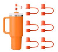 CEDIDJAC 6PCS Silicone Straw Covers Cap Compatible with Stanley Cup 30-40 oz Tumbler with Handle 10mm Straw Toppers Reusable Straw Cover for Stanley Cup Accessories （Orange）