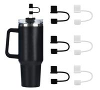 CEDIDJAC 6PCS Silicone Straw Covers Cap Compatible with Stanley Cup 30&40oz Tumbler with Handle 10mm Straw Toppers，Straw Tips Lids Dust-Proof Reusable for Stanley Cup Accessories (Black+White)