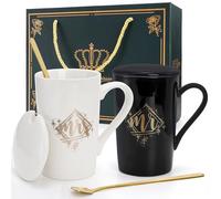 Cedilis 14oz/400ml Mr and Mrs Mugs, Ceramic Coffee Mugs Gift Set, Perfect Engagement, Wedding Gift for The Couple, Great Gift, Exquisite Box Package, B & W