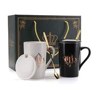 Cedilis 14oz/400ml Mr and Mrs Mugs, Ceramic Coffee Mugs Gift Set, Perfect Engagement, Wedding Gift for The Couple, Great Gift, Exquisite Box Package, B & W