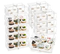 Cedilis 15 Pack Clear Cupcake Boxes, 6 Count Cupcake Containers with Gift Ribbon, Plastic Cupcake Carrier Holder for Treat Dessert Cookies Muffins Pastry Baby Shower Party