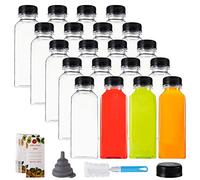 Cedilis 20 Pack 350ml Plastic Juice Bottles with Black Cap, Clear Reusable Containers with Lids, Great Disposable Bottles for Making Juice, Milk, Salad Dressing, Smoothie and Other Beverages