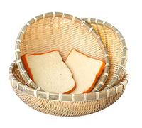 Cedilis 3 Pack Bamboo Basket Tray, Wicker Bread Baskets, 100% Natural Handmade Woven Fruit Baskets, U Shape Holder Flat Shallow Vegetables Serving Basket, Stackable, 25cm, 28cm, 30cm