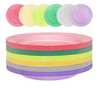Cedilis 30 Pack Plastic Plates, 10 Inch/25cm Reusable Round Plate, Assorted Dinner Plates for Indoor Outdoor Kids Toddler Use, BPA Free, Dishwasher Safe, Microwave Safe 6 Colors