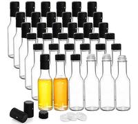 Cedilis 36 Pack Small Glass Bottle, 3oz/100ml Glass Woozy Bottle, Empty Mini Hot Sauce Bottles, Clear Liquor Wine Bottles with Shrink Capsule, Black Screw Caps, Dripper Insert