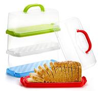 Cedilis 4 Pack Portable Bread Box with Clear Lid, Plastic Loaf Cakes Storage Containers with Handle, Rectangular Bread Keeper for Storing Quick Breads, 4 Colors