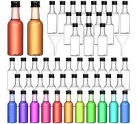 Cedilis 50 Pack 50ml/1.7oz Mini Plastic Liquor Bottles, Airtight Spirit Bottle with Black Cap, Funnels, Little Empty Clear Alcohol Shot Bottles, Miniature Bottle for Weddings, Parties