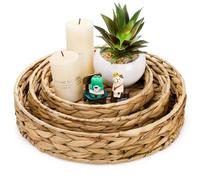 Cedilis Set of 3 Round Natural Water Hyacinth Seagrass Trays, Hand-Woven Storage Baskets for Fruit, Vegetables, Bread, Breakfast Serving, Decorative Centerpiece Basket (30cm, 25cm, 20cm)
