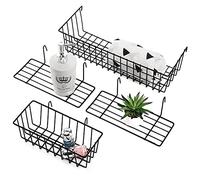 Cedilis Set of 4 Wall Grid Panel, Straight Wire Shelf and Basket, Display Hanging Storage Rack for Room Organizer, 2 Wire Basket and 2 Shelf
