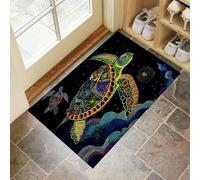 CEDNXOER Abstract Animals Indoor Washable Dirt Trapper Non Slip Entrance Rug, 50x70 cm Absorbent Thin Low Profile Doormat, Black Inside Floor Mat, Mysterious Turtle Carpet for Front Back Door