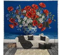 CEDNXOER Abstract Poppy Daisy Fabric Wall Hanging Tapestry Bright And Classic Floral Aesthetic Poster Wall Art, Soft Polyester Blue Home Decor Art for Living Room Bedroom Dorm, 150 × 200 cm