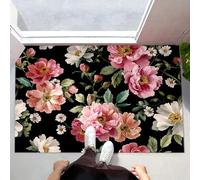 CEDNXOER Black Door Mats Indoor, Romance Rose Front Door Mat, Retro Floral Machine Washable Mat, 40x60 cm Super Soft Non Slip Doormat, Absorbent Floor Mats Heavy Duty Entrance Rug