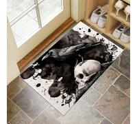 CEDNXOER Black Non-Slip Washable Doormat for Indoor, Crow Skull Non-slip Dirt Trapper, 50x70 cm Water Absorbent Floor Mat,Soft Gothic Animals Doormats for front door, Entryway, Pets