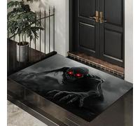 CEDNXOER Black Non-Slip Washable Doormat for Indoor, Horror Devil Non-slip Dirt Trapper, 50x70 cm Water Absorbent Floor Mat,Soft Red Eyes Zombies Doormats for front door, Entryway, Pets