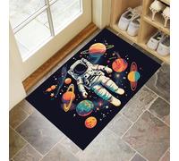 CEDNXOER Black Washable Door Mats Indoor, 45x75 cm Non-Slippery Duty Front Door Mat, Absorbent Anti-Slip Soft Low Profile Cartoon Planet Entrance Mat, Astronauts Space Doormat for Indoor