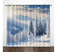 CEDNXOER Blackout Curtains 54 Inch Drop, White Pine Forest Eyelet Thermal Insulated Curtain with Noise Reduction for Bedroom, 66x54 Inch, 2 Panels Soft Living Room Window Curtains Snow Scene