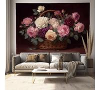 CEDNXOER Blooming Roses Fabric Wall Hanging Tapestry Classical Still Life Flowers Aesthetic Poster Wall Art, Soft Polyester Black Home Decor Art for Living Room Bedroom Dorm, 130 × 150 cm