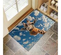 CEDNXOER Blue Door Mats Indoor Washable, 50x70 cm Doormats,Soft Low Pile Front Door Mat,Non-slip Animal Absorbent Doormat, Funny Giraffe Print Floor Carpet, Inside Entrance Rug