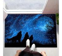 CEDNXOER Blue Non-Slip Washable Doormat for Indoor, Starry Sky Wolf Howling Forest Non-slip Dirt Trapper, 45x75 cm Water Absorbent Floor Mat,Soft Animal Doormats for front door, Entryway, Pets