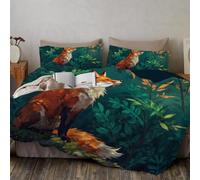 CEDNXOER Breathable King Duvet Cover with Zipper Closure, Watercolor Animals Forest Fox Pattern Bedding + 2 Pillowcase, 220x230cm Soft Microfiber Reversible Quilt Cover Set Olive Green