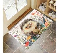 CEDNXOER Brown Door Mats Indoor Washable, 50x80 cm Doormats,Soft Low Pile Front Door Mat,Non-slip Countryside Animals Absorbent Doormat, Hedgehog Floral Print Floor Carpet, Inside Entrance Rug