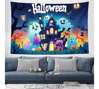 CEDNXOER Cartoon Ghost Tapestry Aesthetic Halloween Wall Hanging, Blue Horror Theme Tapestries, Horror Castle Tapestry Wall Art Cloth Decor For Bedroom Living Room 180×230cm