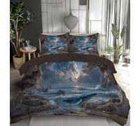 CEDNXOER Cartoon Whale Duvet Cover Double A Broken Wall The Night Sky 3 pcs Bedding Set, Reversible Bedding Sets with Zipper Closure,Soft Microfiber 200x200cm Quilt Cover Set + 2 Pillowcases Blue