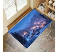 CEDNXOER Christmas Door Mat 40x60 cm, Non-Slip Machine Washable Blue Entryway Rug, Villages In The Mountains Dog DoorMat, Absorbent Pine Forest Mountain Range Entry Rug for Front/Back Door
