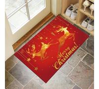 CEDNXOER Christmas Door Mat 40x60 cm, Non-Slip Machine Washable Red Entryway Rug, Running Deer Dog DoorMat, Absorbent Abstract Deer Silhouette Entry Rug for Front/Back Door