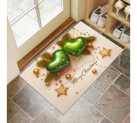 CEDNXOER Christmas Door Mat 40x60 cm, Non-Slip Machine Washable White Entryway Rug, Simple Green Heart Dog DoorMat, Absorbent Abstract Pine Branches Entry Rug for Front/Back Door