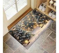 CEDNXOER Christmas Door Mat 45x75 cm, Non-Slip Machine Washable Yellow Entryway Rug, Modern Christmas Tree Dog DoorMat, Absorbent Fairy Tales Plants Entry Rug for Front/Back Door