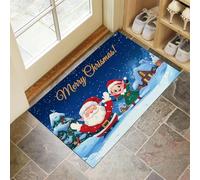 CEDNXOER Christmas Door Mat 50x70 cm, Non-Slip Machine Washable Blue Entryway Rug, Cartoon Santa Claus Dog DoorMat, Absorbent Fairy Tales Villages Snowflakes Entry Rug for Front/Back Door