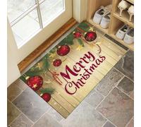 CEDNXOER Christmas Door Mat 50x70 cm, Non-Slip Machine Washable Brown Entryway Rug, Retro Wood Grain Dog DoorMat, Absorbent Red Hanging Ball Entry Rug for Front/Back Door