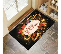 CEDNXOER Christmas Door Mat 60x90 cm, Non-Slip Machine Washable Black Entryway Rug, Cartoon Christmas Lights Dog DoorMat, Absorbent Anime Ribbons Entry Rug for Front/Back Door